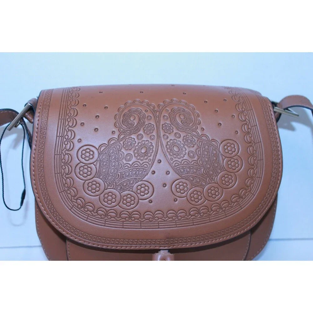 Atmosphere Primark Tooled Leather Crossbody Shoulder Bag Brown Tassel